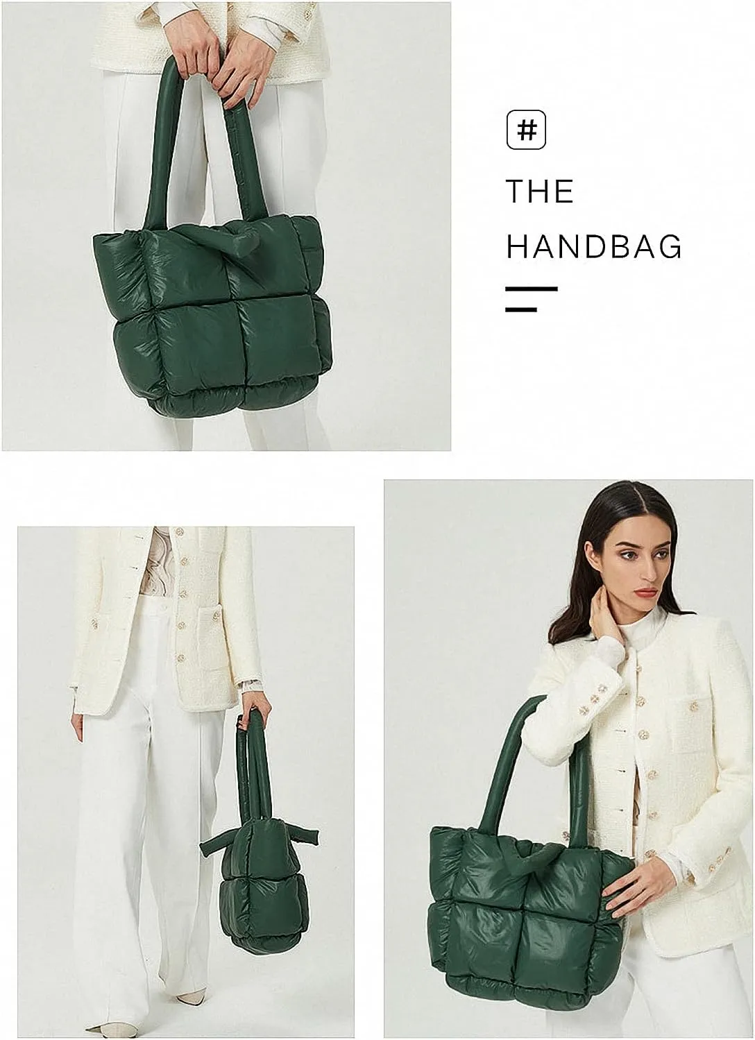 Large Puffer Tote Bag, Trendy Quilted Cotton Padded Handbags for women, Soft Shoulder Bag Nylon Down Pillow Shopper Bag