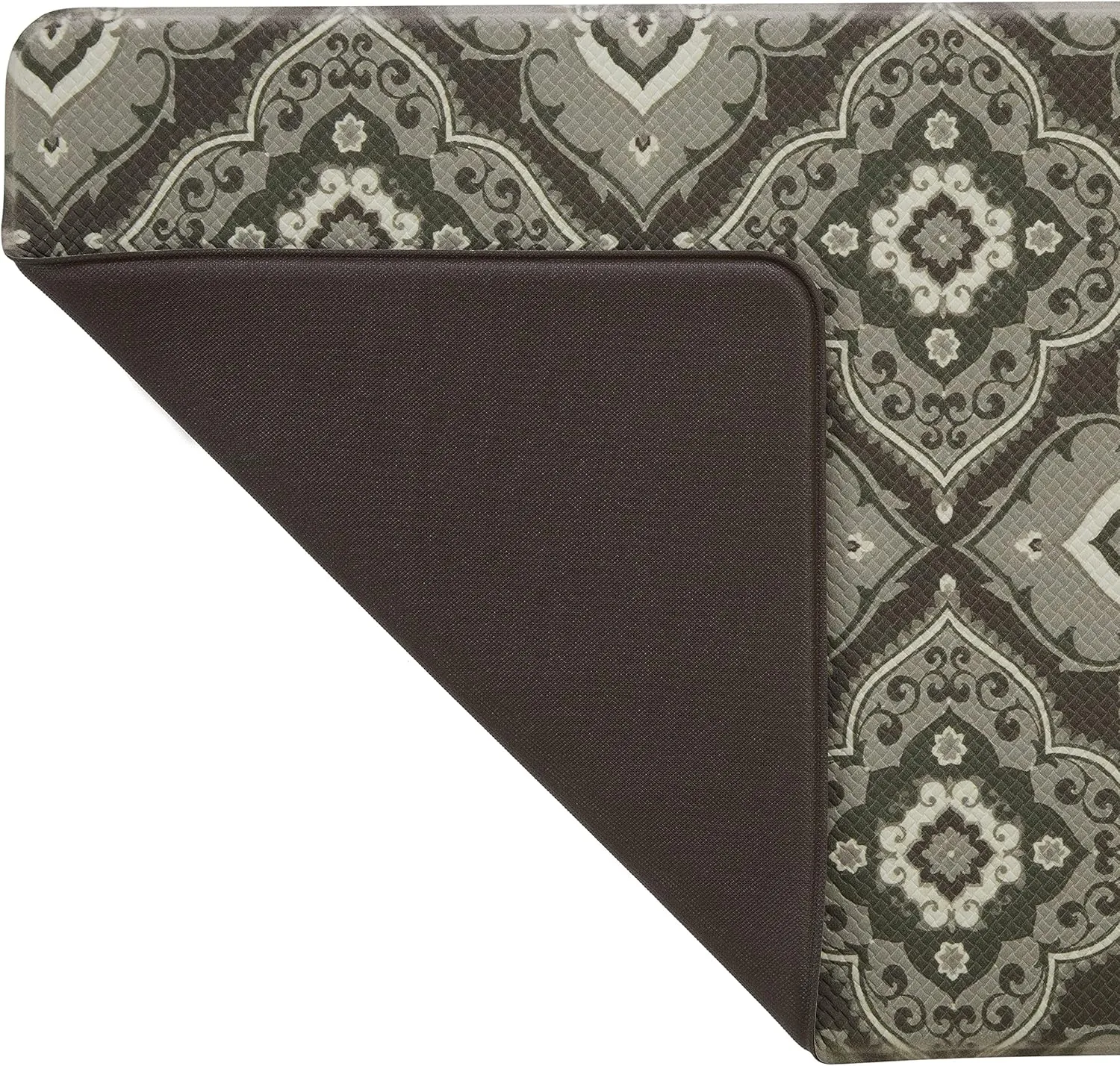 Laura Ashley – Anti-Fatigue Kitchen Mat, Allie Medallion Design, Stain, Water & Fade Resistant, Cooking & Standing Relief, Non-Slip Backing, Measures 17.5” x 48", Dark Grey Allie