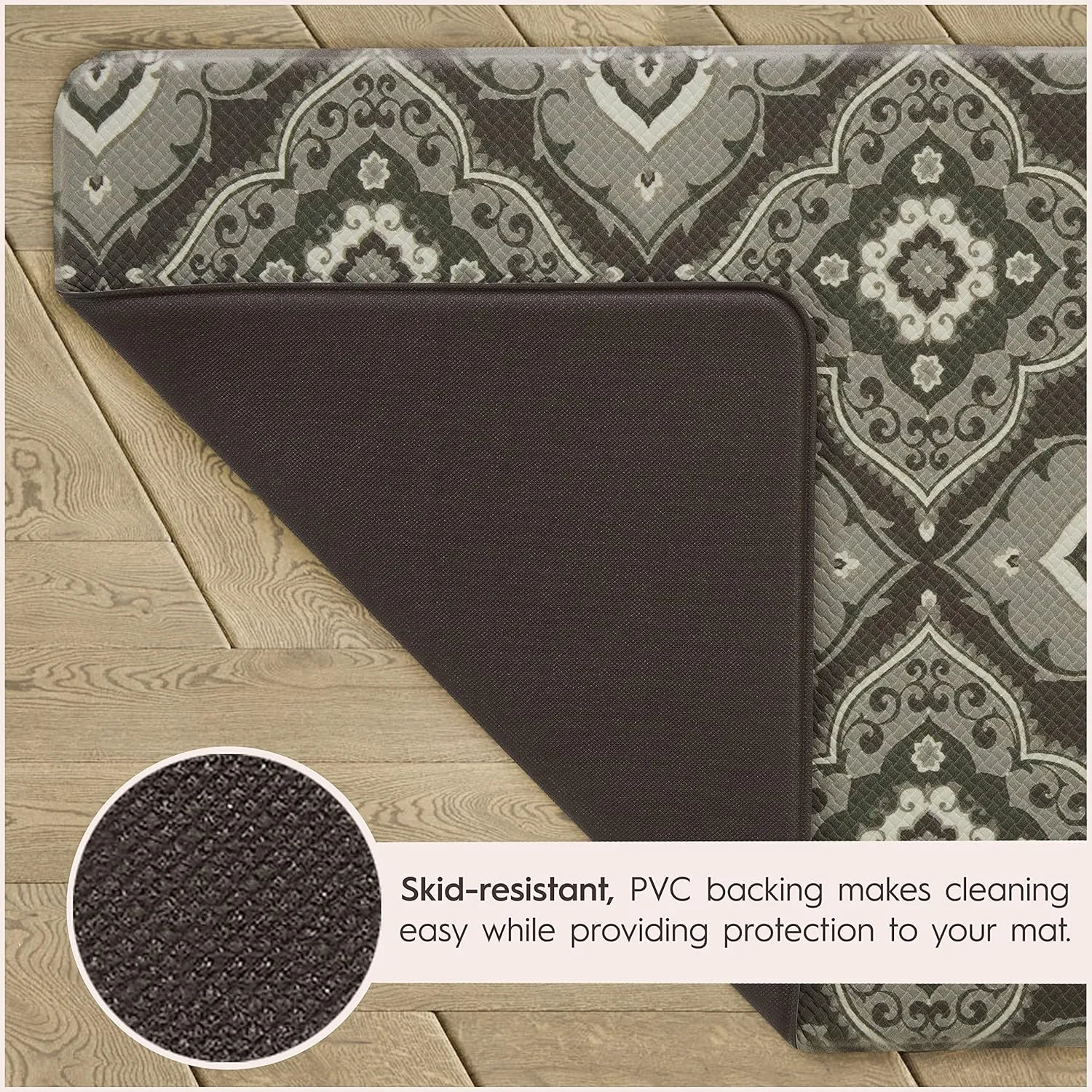 Laura Ashley – Anti-Fatigue Kitchen Mat, Allie Medallion Design, Stain, Water & Fade Resistant, Cooking & Standing Relief, Non-Slip Backing, Measures 17.5” x 48", Dark Grey Allie