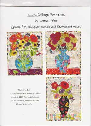 Laura Heine Quilt Pattern for Fiberworks Inc - Teeny Tiny Collage Patterns Group 11: Bouquet, Mosaic, and Statement Vases