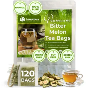 Lavendium, Premium 120 Tea Bags Bitter Melon Fruit Herbal Tea, 100% Natural and Pure, Hand-made, Made With Natural Materials-Corn Fiber Tea Bag, Sugar Free. Caffeine Free. Gluten Free. Vegan