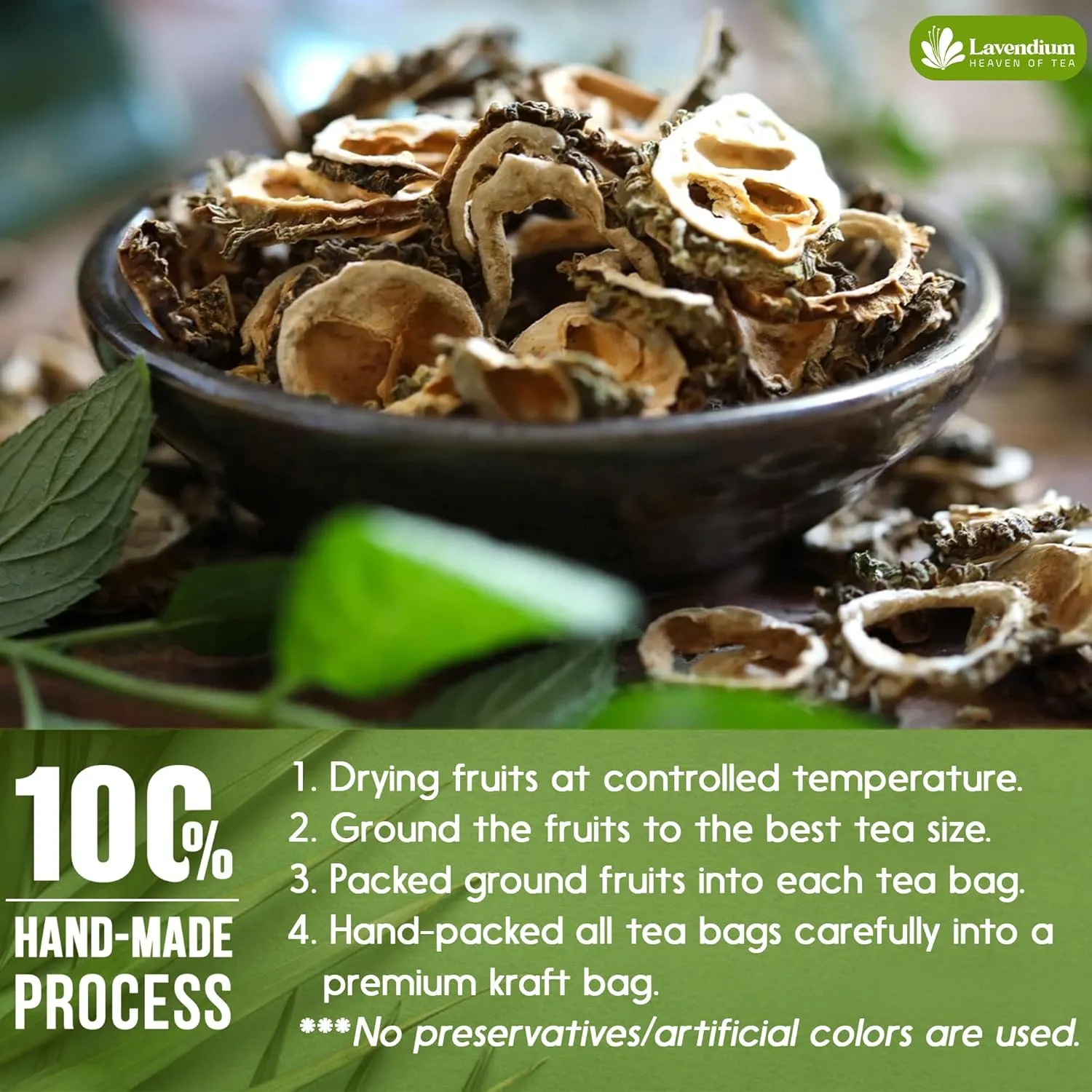 Lavendium, Premium 120 Tea Bags Bitter Melon Fruit Herbal Tea, 100% Natural and Pure, Hand-made, Made With Natural Materials-Corn Fiber Tea Bag, Sugar Free. Caffeine Free. Gluten Free. Vegan