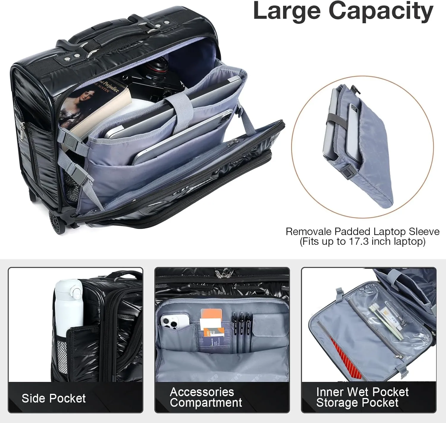 Lekebobor Rolling Laptop Bag Rolling Laptop Briefcase on Wheels for Women/Men Fits Up to 15.6Inch computer Bags