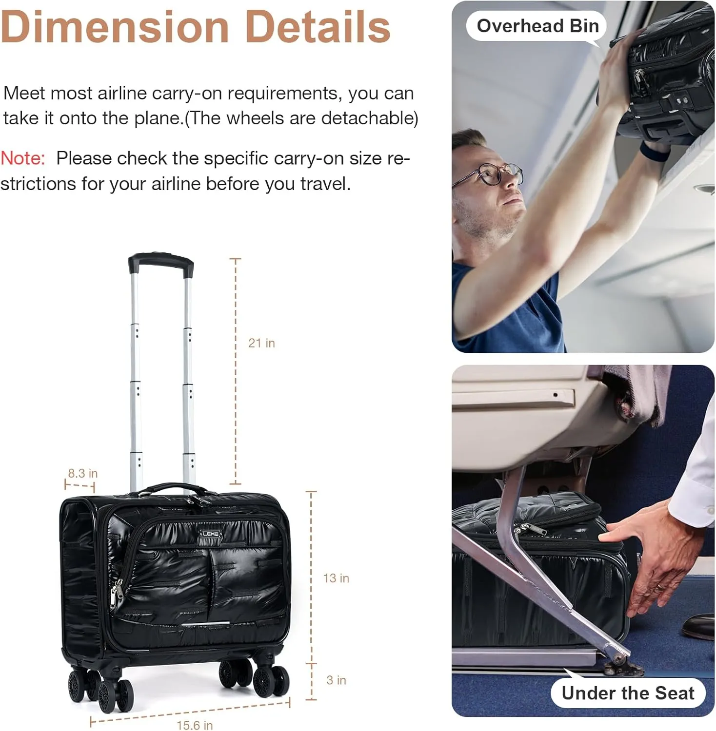 Lekebobor Rolling Laptop Bag Rolling Laptop Briefcase on Wheels for Women/Men Fits Up to 15.6Inch computer Bags