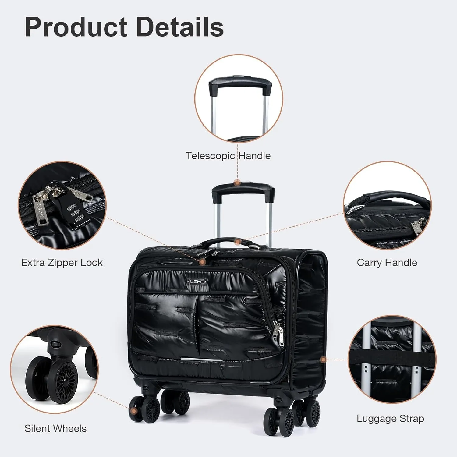 Lekebobor Rolling Laptop Bag Rolling Laptop Briefcase on Wheels for Women/Men Fits Up to 15.6Inch computer Bags