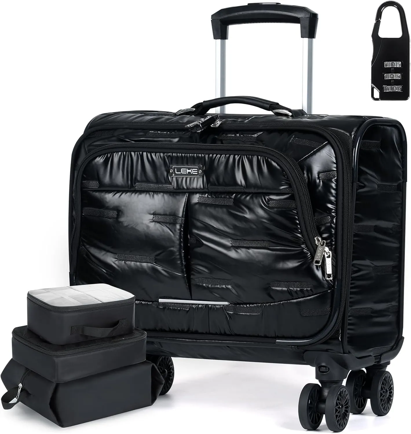 Lekebobor Rolling Laptop Bag Rolling, Laptop Briefcase on Wheels with 3 Packing Cubes for Women Fits Up to 15.6Inch computer Bags Water Resistant for Work Travel and Business, Black
