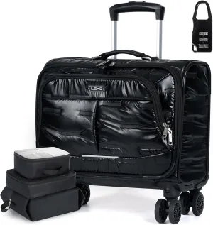 Lekebobor Rolling Laptop Bag Rolling, Laptop Briefcase on Wheels with 3 Packing Cubes for Women Fits Up to 15.6Inch computer Bags Water Resistant for Work Travel and Business, Black