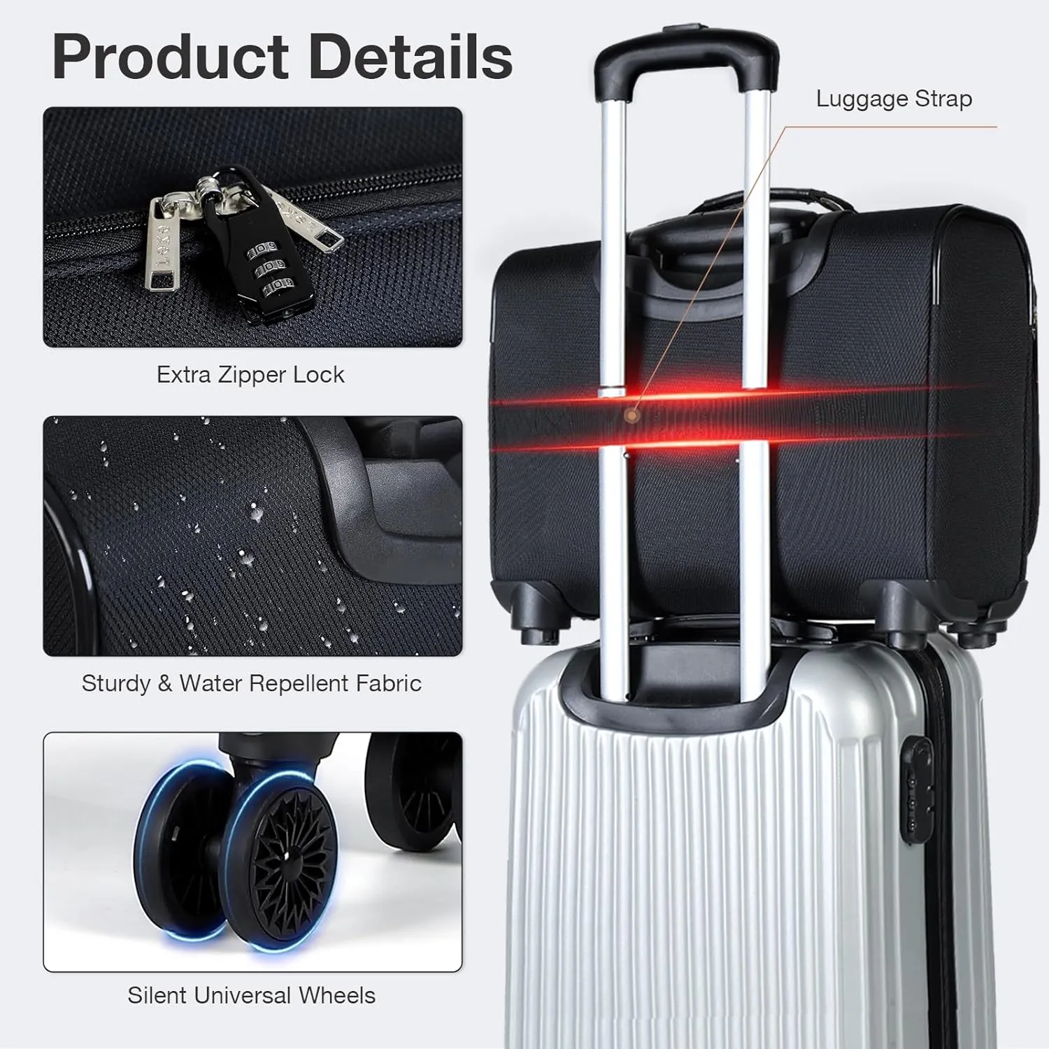 Lekebobor Rolling Laptop Bag Rolling, Laptop Briefcase on Wheels with 3 Packing Cubes for Women Fits Up to 17.3Inch computer Bags Water Resistant for Work Travel and Business, Black