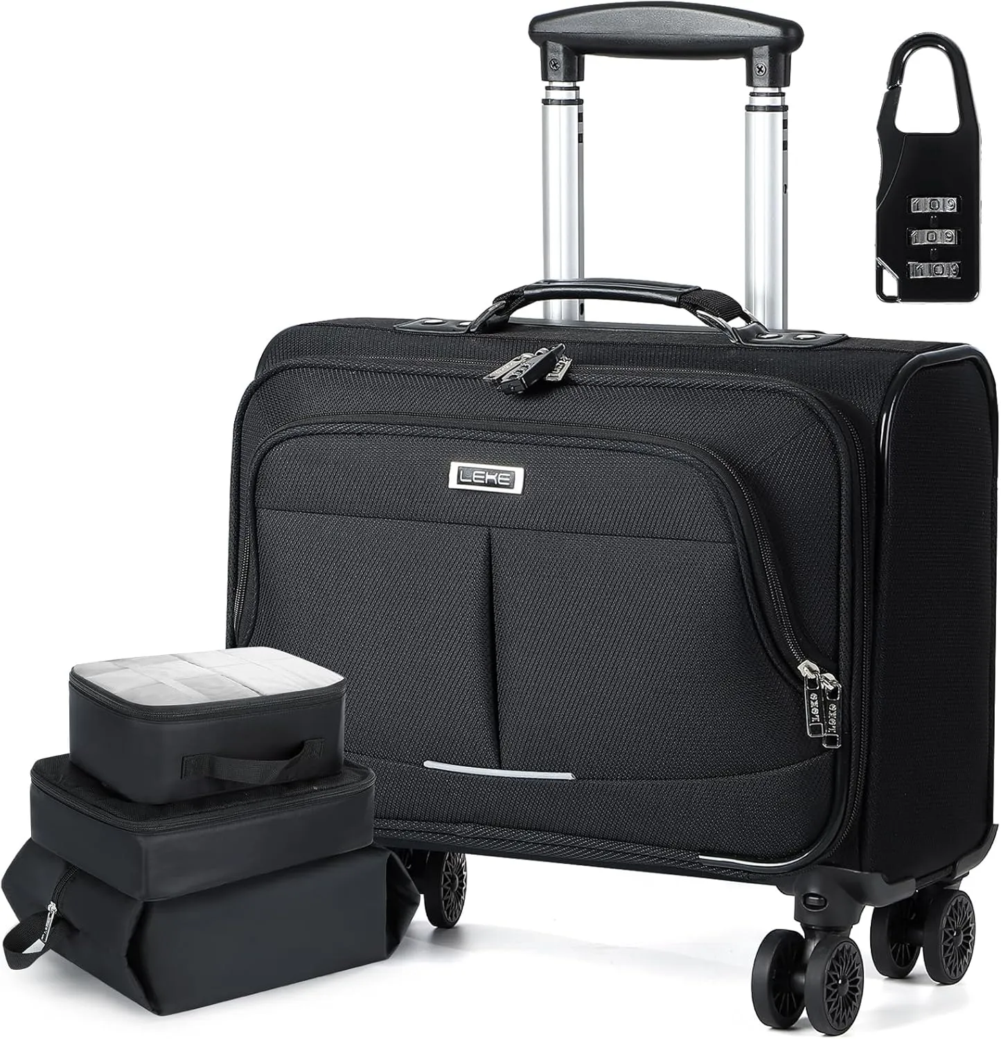 Lekebobor Rolling Laptop Bag Rolling, Laptop Briefcase on Wheels with 3 Packing Cubes for Women Fits Up to 17.3Inch computer Bags Water Resistant for Work Travel and Business, Black