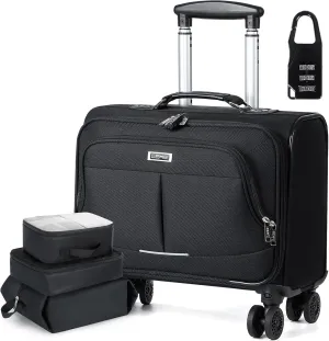 Lekebobor Rolling Laptop Bag Rolling, Laptop Briefcase on Wheels with 3 Packing Cubes for Women Fits Up to 17.3Inch computer Bags Water Resistant for Work Travel and Business, Black