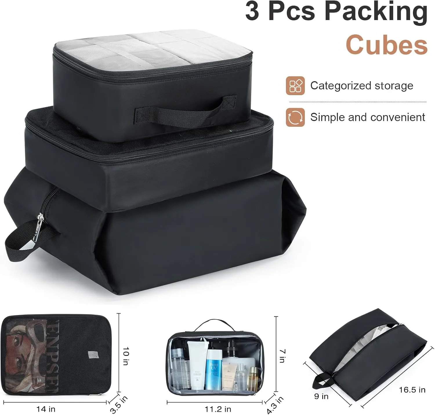 Lekebobor Rolling Laptop Bag Rolling, Laptop Briefcase on Wheels with 3 Packing Cubes for Women Fits Up to 17.3Inch computer Bags Water Resistant for Work Travel and Business, Black