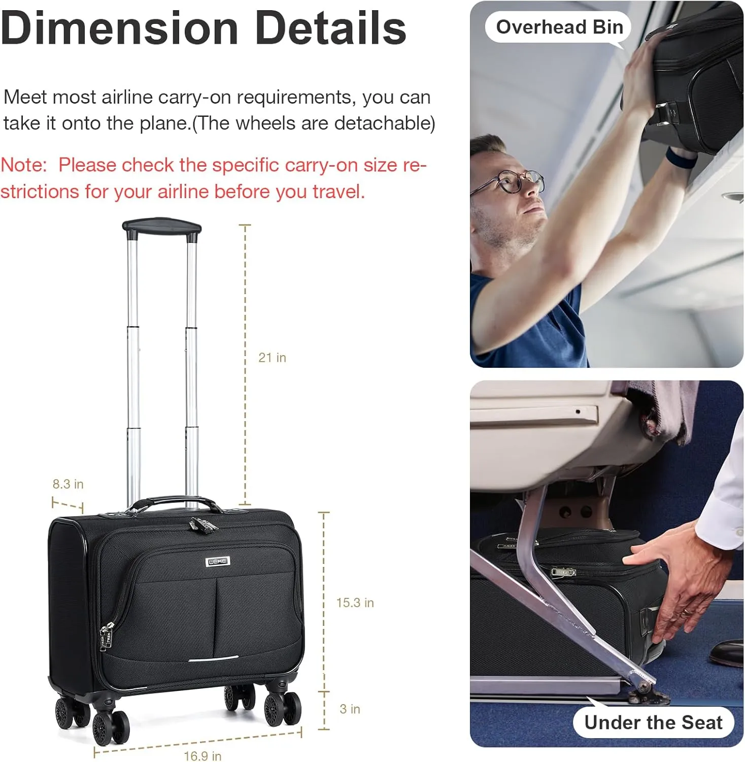 Lekebobor Rolling Laptop Bag Rolling, Laptop Briefcase on Wheels with 3 Packing Cubes for Women Fits Up to 17.3Inch computer Bags Water Resistant for Work Travel and Business, Black