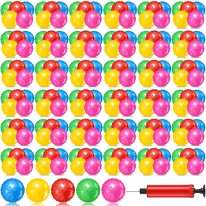 Lenwen 200 Pcs Knobby Balls 6.3 Inch Soft Bouncy Balls Bulk Inflatable Sensory Toys with Air Pump Spiky Massage Stress Toys Bouncy Party Favor for Kids Baby Toddlers Playground Backyard Pool, 5 Color