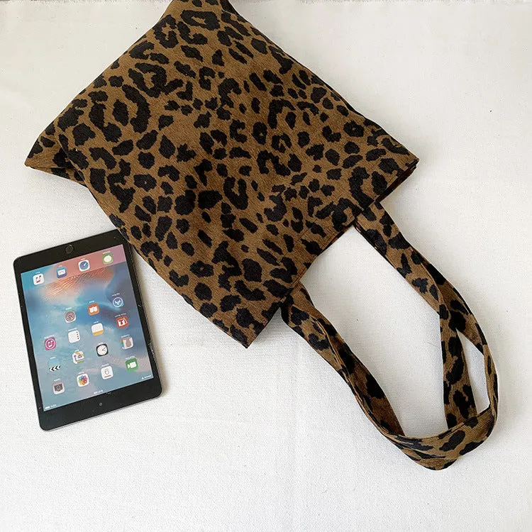Leopard Print Canvas Female Versatile Cloth Shoulder Bags
