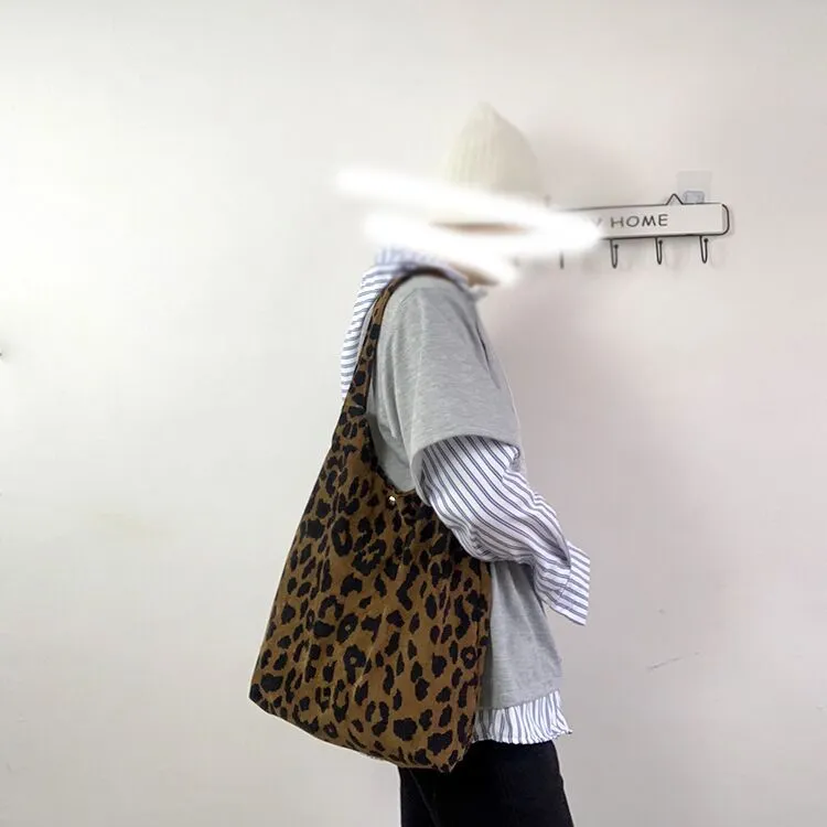 Leopard Print Canvas Female Versatile Cloth Shoulder Bags