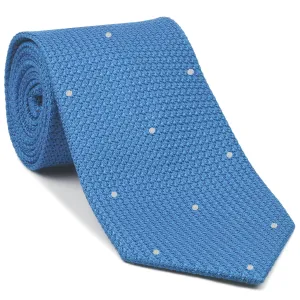 Light Oxford Blue Grenadine Grossa with White (Hand Sewn) Pin Dots Silk Tie #GGDT-36 (1)