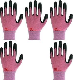 Lightweight Nitrile Work Gloves Supegrip200, 3D Comfort Stretch Fit, Durable Power Grip Foam Coated, Smart Touch, Thin Machine Washable, 5 Pairs Pack (Small, Pink)