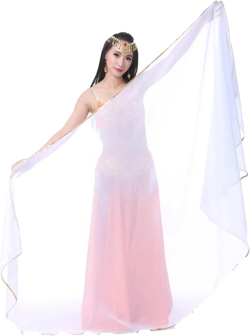 Lightweight Semicircle Chiffon Hand Scarf Belly Dance Costume Outfit Hip Scarf Sequin Trim Shawls Veils