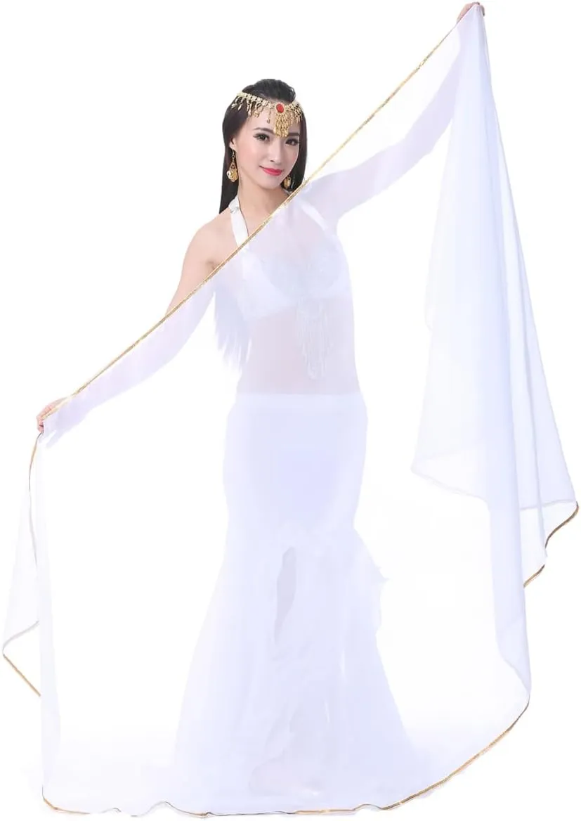 Lightweight Semicircle Chiffon Hand Scarf Belly Dance Costume Outfit Hip Scarf Sequin Trim Shawls Veils