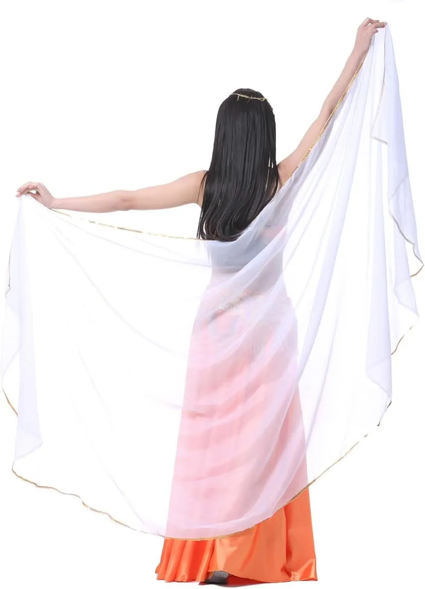 Lightweight Semicircle Chiffon Hand Scarf Belly Dance Costume Outfit Hip Scarf Sequin Trim Shawls Veils
