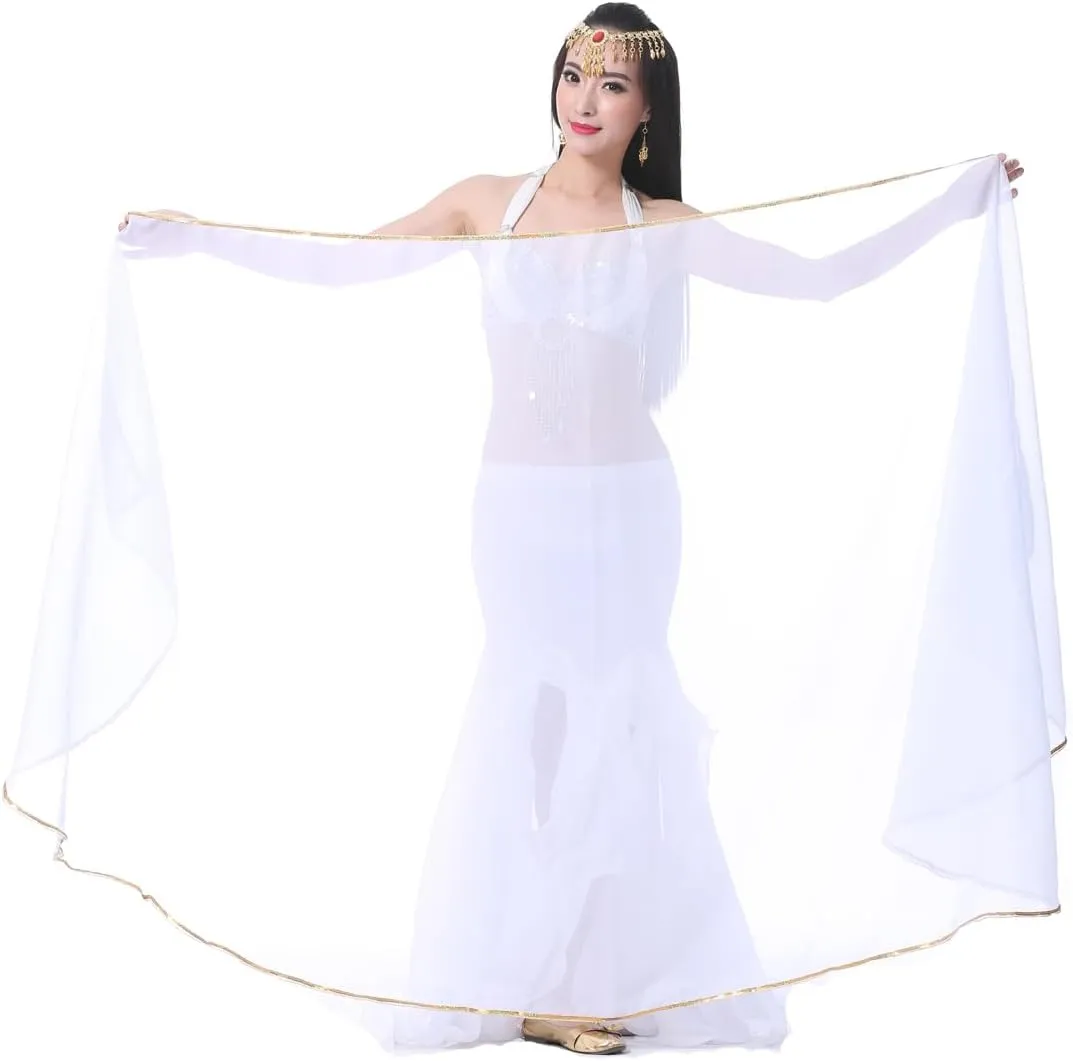 Lightweight Semicircle Chiffon Hand Scarf Belly Dance Costume Outfit Hip Scarf Sequin Trim Shawls Veils