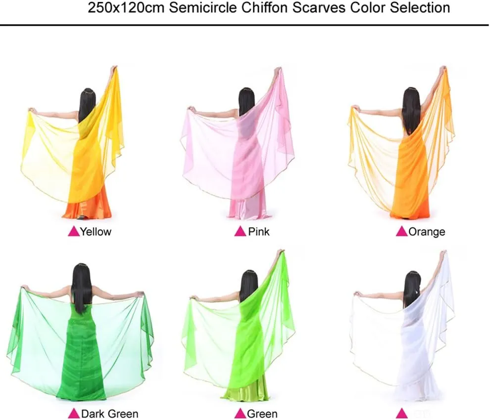 Lightweight Semicircle Chiffon Hand Scarf Belly Dance Costume Outfit Hip Scarf Sequin Trim Shawls Veils