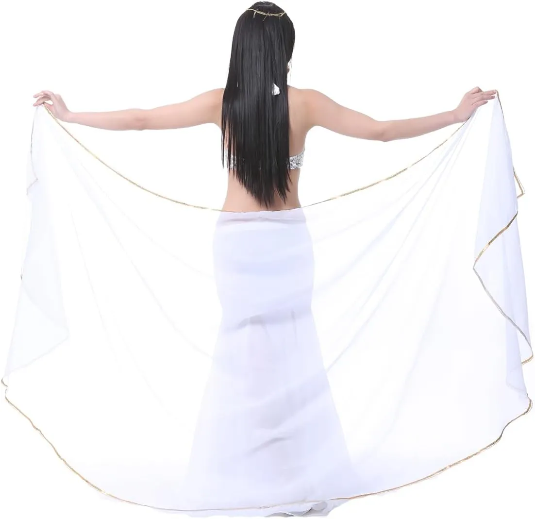 Lightweight Semicircle Chiffon Hand Scarf Belly Dance Costume Outfit Hip Scarf Sequin Trim Shawls Veils