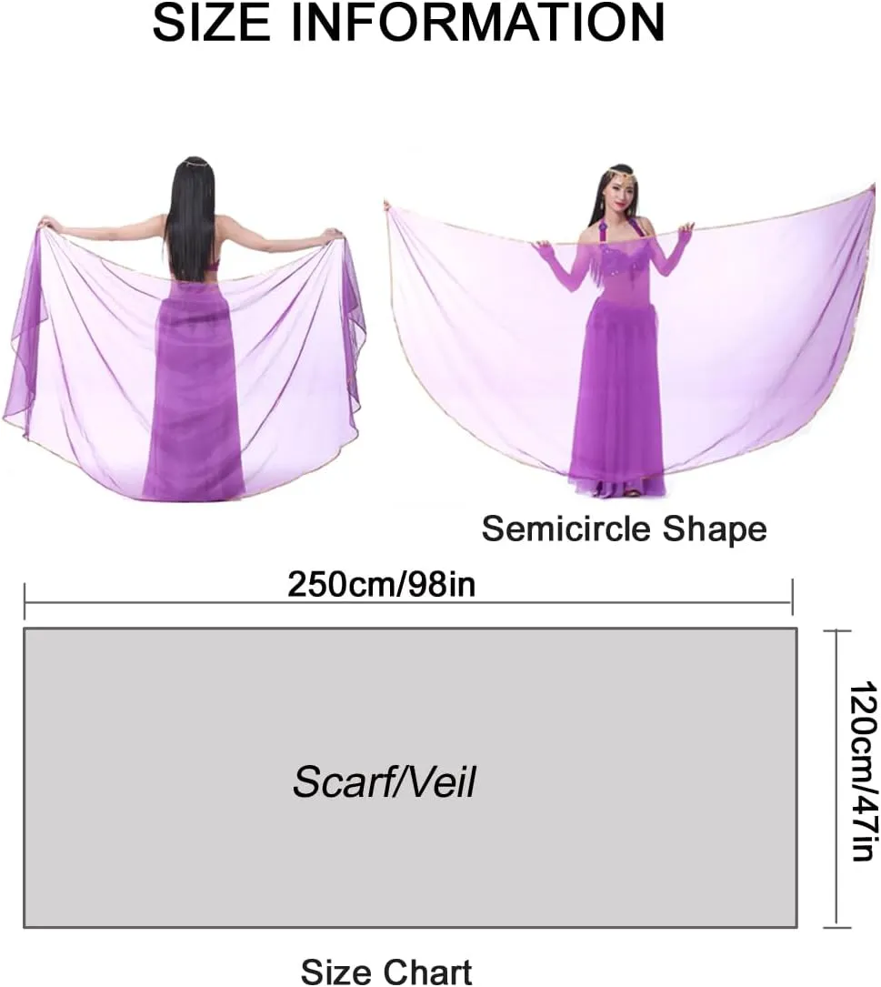 Lightweight Semicircle Chiffon Hand Scarf Belly Dance Costume Outfit Hip Scarf Sequin Trim Shawls Veils