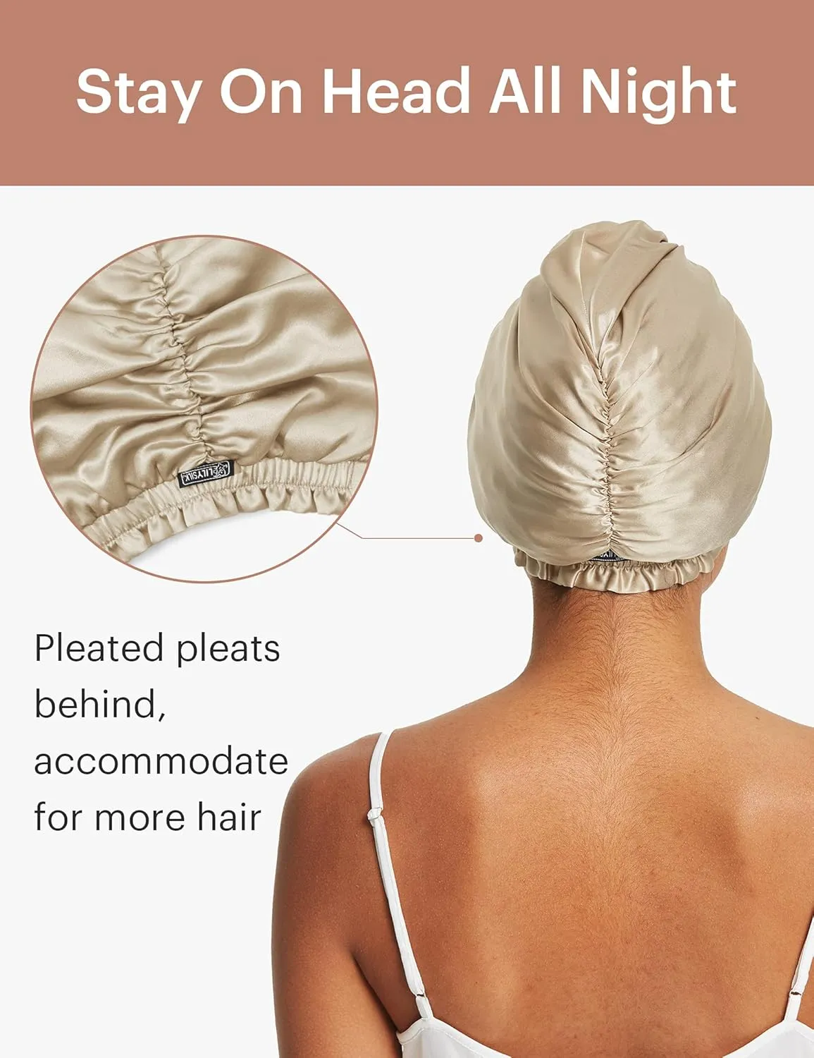 LilySilk Silk Bonnet for Sleeping Womens 100% Mulberry Silk Sleep Cap Hair Wrap for Curly Long Hair