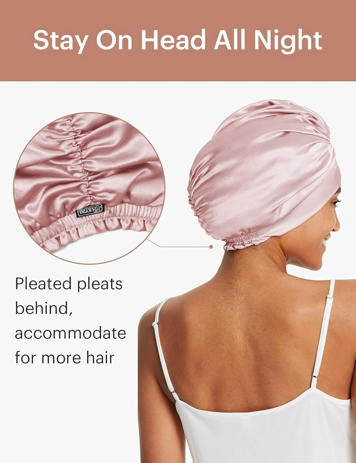 LilySilk Silk Bonnet for Sleeping Womens 100% Mulberry Silk Sleep Cap Hair Wrap for Curly Long Hair