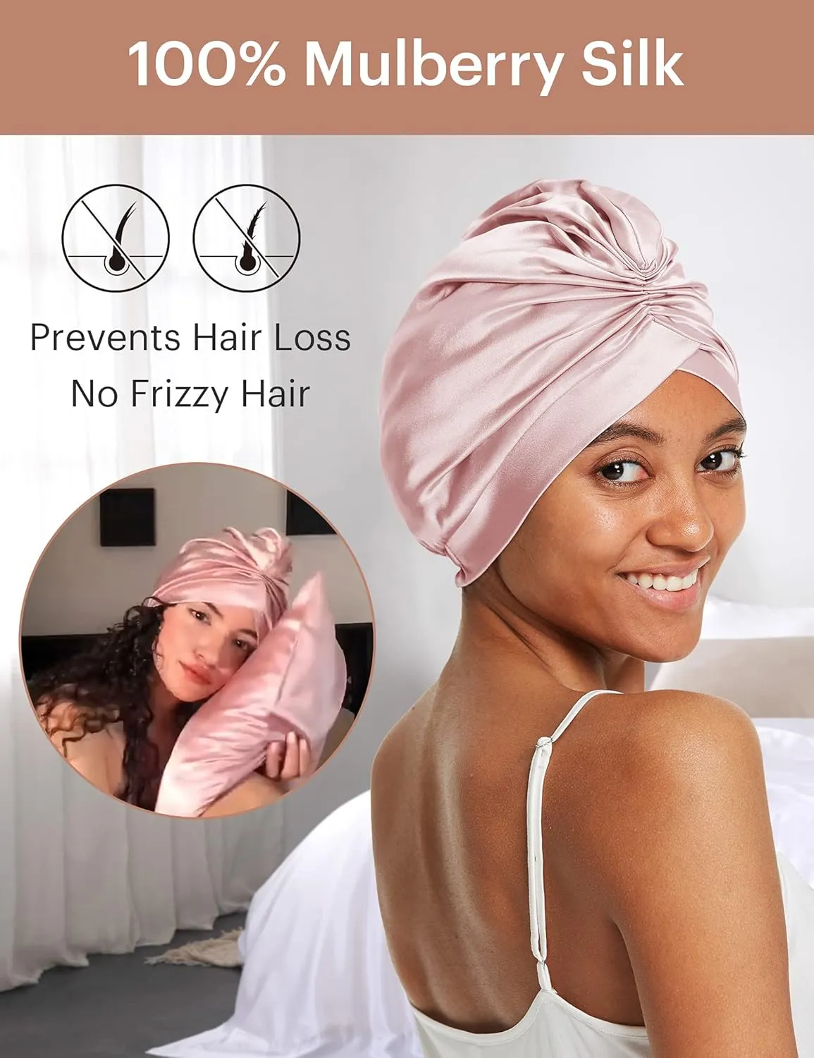 LilySilk Silk Bonnet for Sleeping Womens 100% Mulberry Silk Sleep Cap Hair Wrap for Curly Long Hair