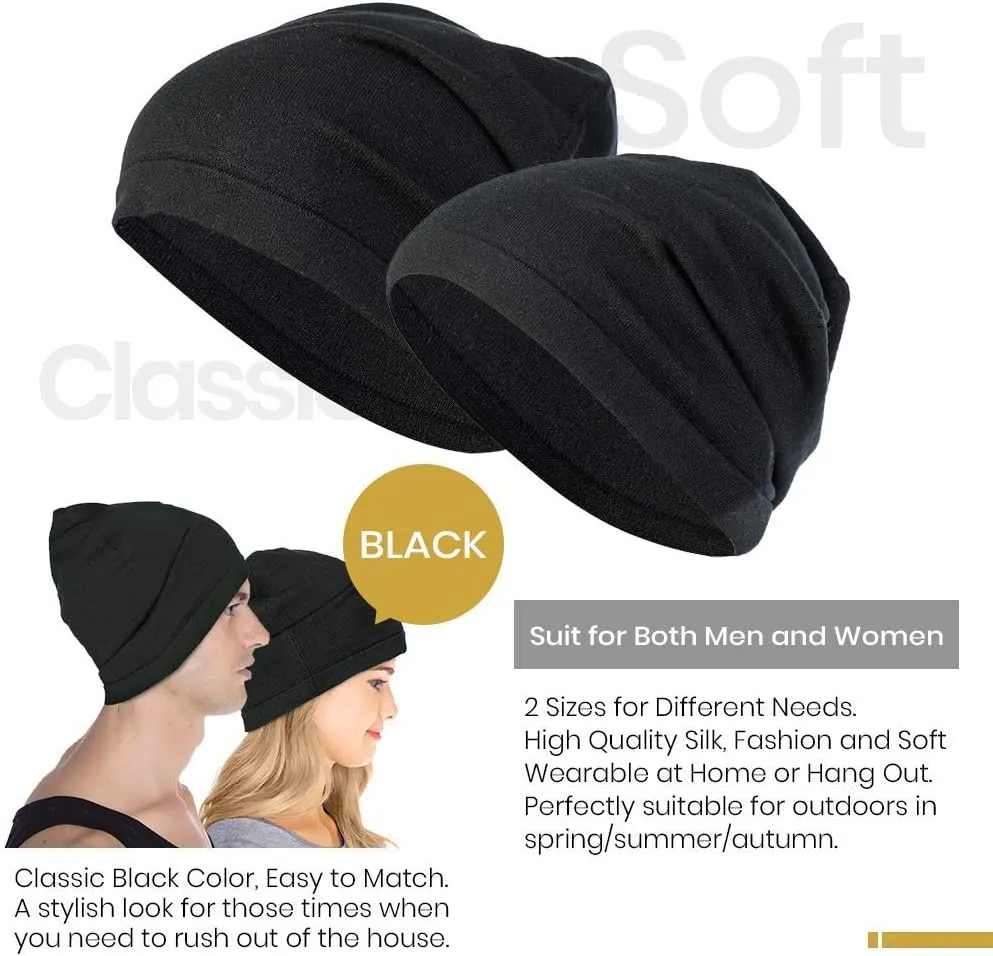 LilySilk Silk Knitted Slouchy Beanie Breathable Curly Hair Thin Women Men Stretch Skull Cap Slap Soft Comfortable