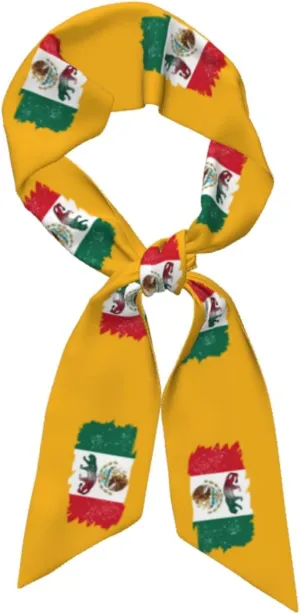 Limit Edition Mexican Flag Combine Animal Women'S Luxury Satin Silk Scarf for Hair Neck Purse - Soft Lightweight Sun Protection Bandana Accessory with Glossy Finish for Summer Handbag Decoration