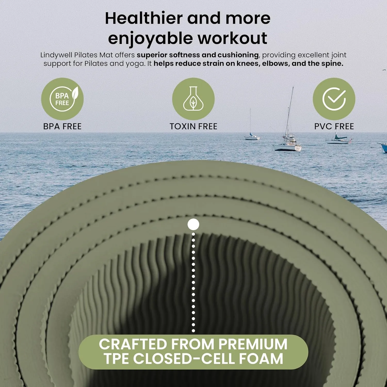 Lindywell Pilates Yoga Workout Mat Non Slip 6mm, 8mm, 10mm Thick - 6ft x 26in - Workout Exercise Mat, Superior Joint & Spine Support - Portable with Straps - Perfect for Yoga, Stretching, & Pilates