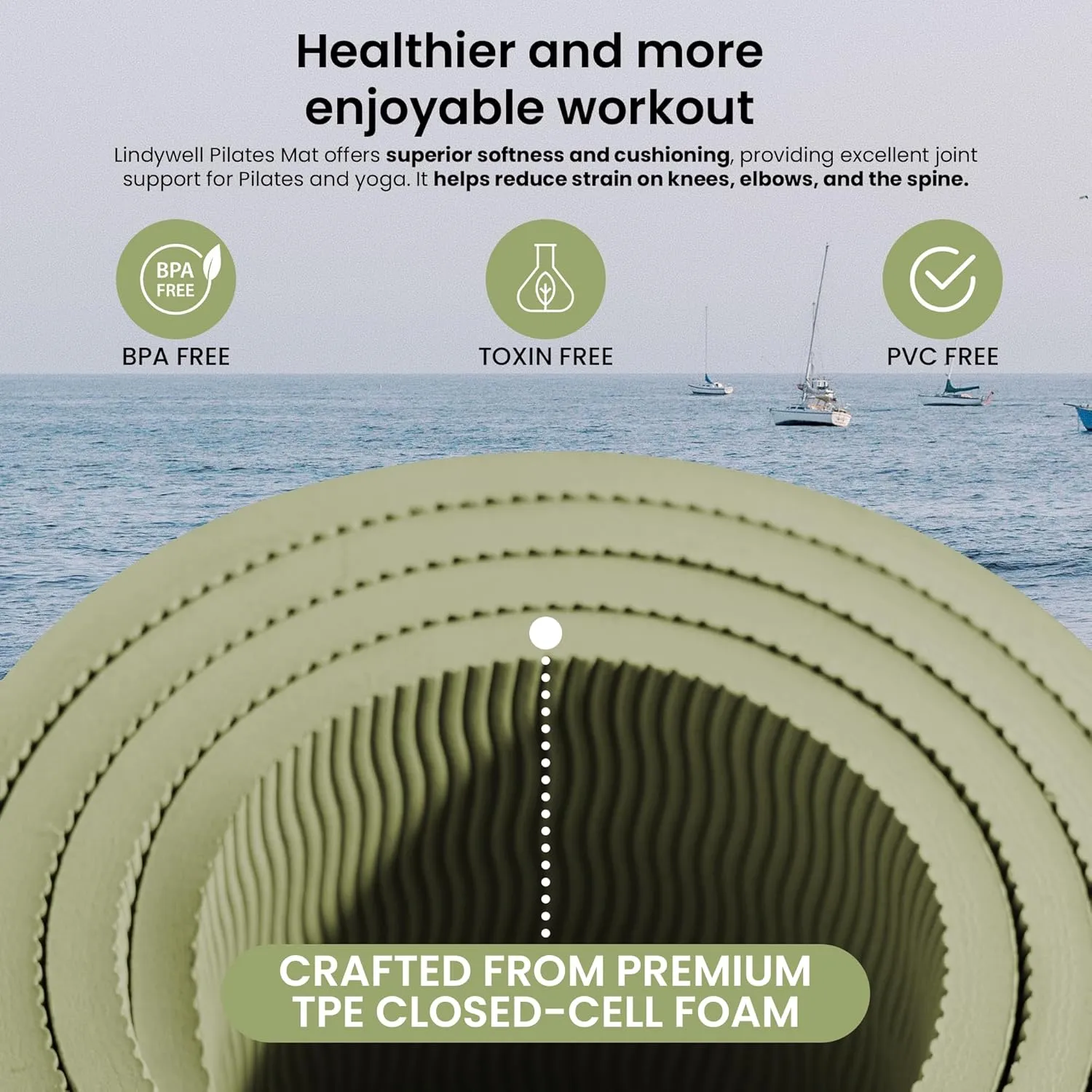 Lindywell Pilates Yoga Workout Mat Non Slip 6mm, 8mm, 10mm Thick - 6ft x 26in - Workout Exercise Mat, Superior Joint & Spine Support - Portable with Straps - Perfect for Yoga, Stretching, & Pilates