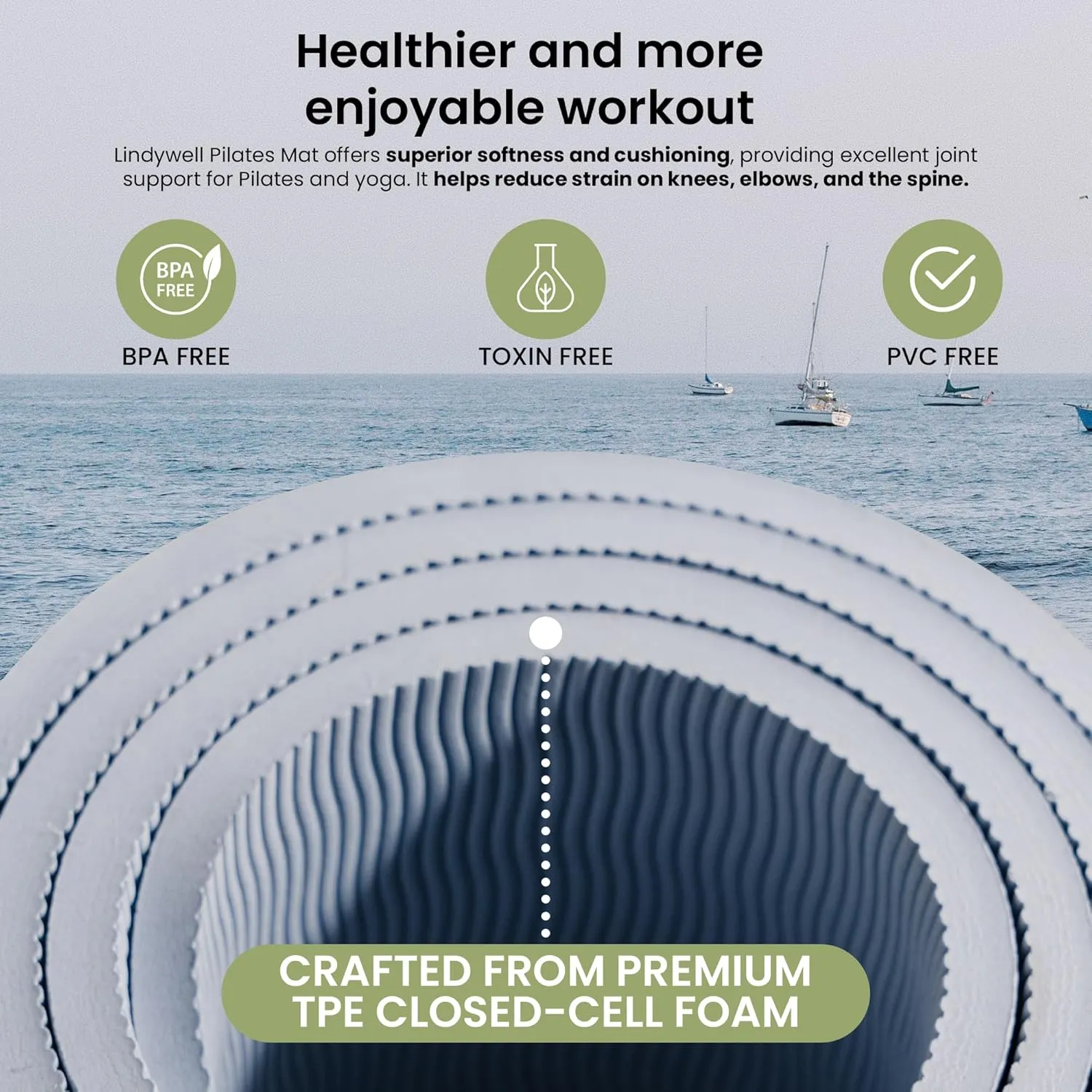 Lindywell Pilates Yoga Workout Mat Non Slip 6mm, 8mm, 10mm Thick - 6ft x 26in - Workout Exercise Mat, Superior Joint & Spine Support - Portable with Straps - Perfect for Yoga, Stretching, & Pilates