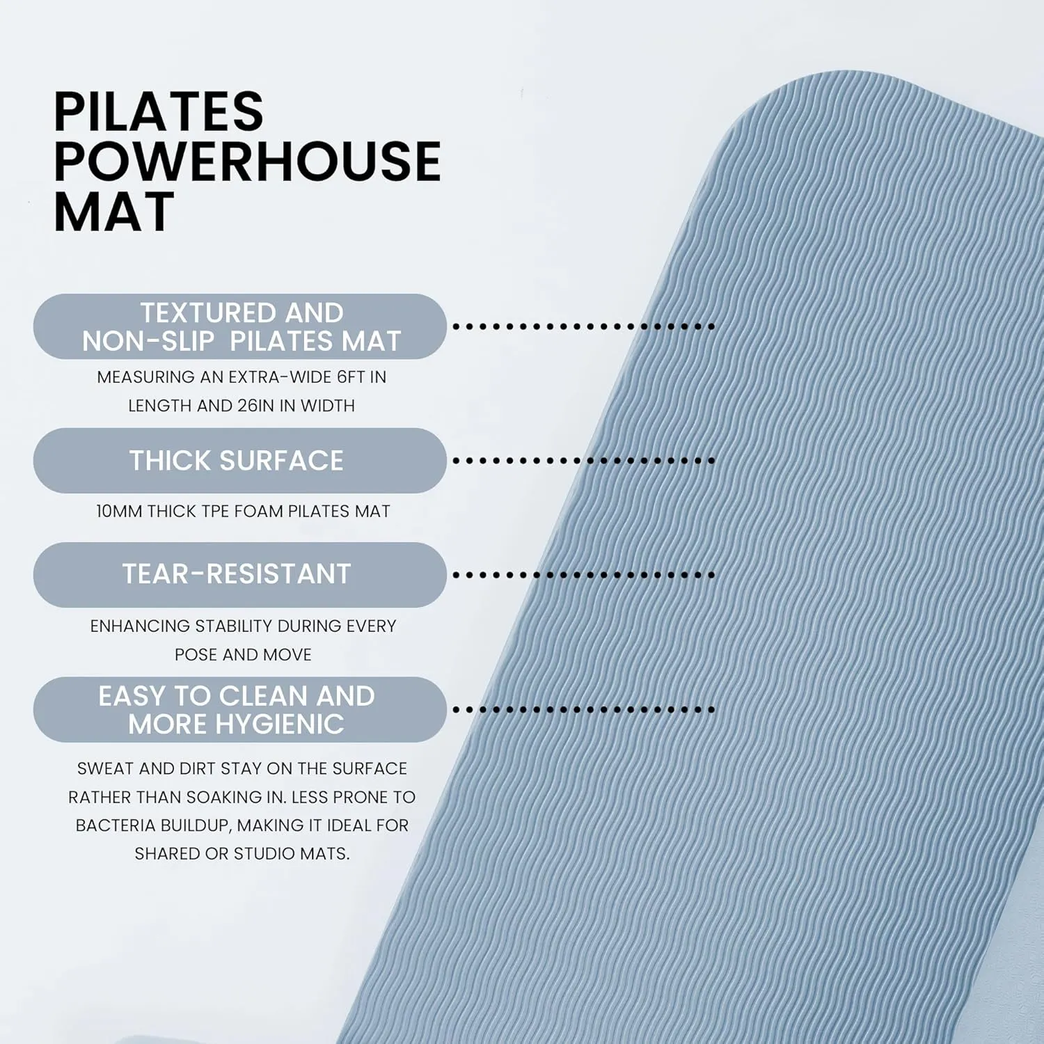 Lindywell Pilates Yoga Workout Mat Non Slip 6mm, 8mm, 10mm Thick - 6ft x 26in - Workout Exercise Mat, Superior Joint & Spine Support - Portable with Straps - Perfect for Yoga, Stretching, & Pilates
