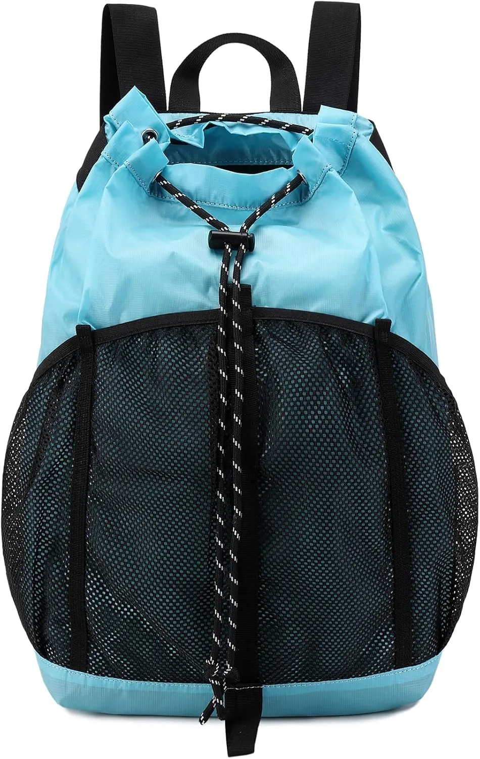 Lohol Lightweight Nylon Lightweight Drawstring Backpack with Mesh Pockets for Women Men, Water Resistant String Bag for Sports Beach Swimming Camp Travel (Light Blue)