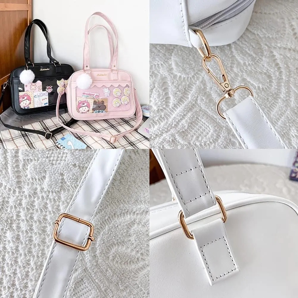 Lolita ITA Bag with Insert Pin Display,Anime Cosplay Shoulder Bag,Women Crossbody Bag,PU Leather Kawaii Purse