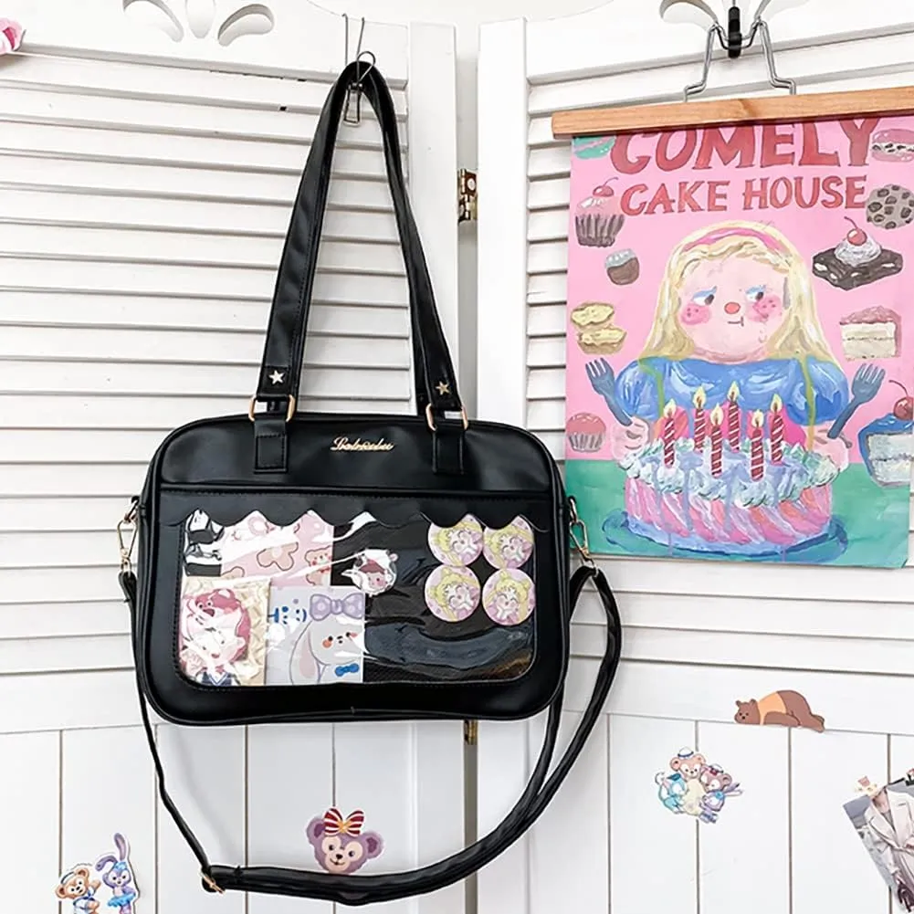 Lolita ITA Bag with Insert Pin Display,Anime Cosplay Shoulder Bag,Women Crossbody Bag,PU Leather Kawaii Purse