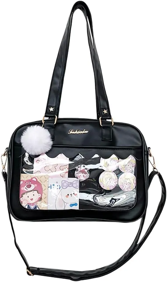 Lolita ITA Bag with Insert Pin Display,Anime Cosplay Shoulder Bag,Women Crossbody Bag,PU Leather Kawaii Purse