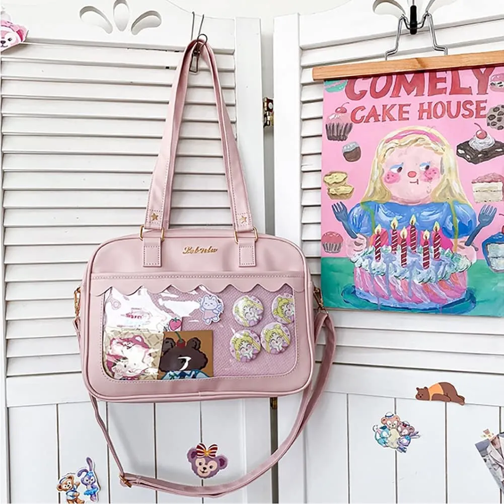 Lolita ITA Bag with Insert Pin Display,Anime Cosplay Shoulder Bag,Women Crossbody Bag,PU Leather Kawaii Purse