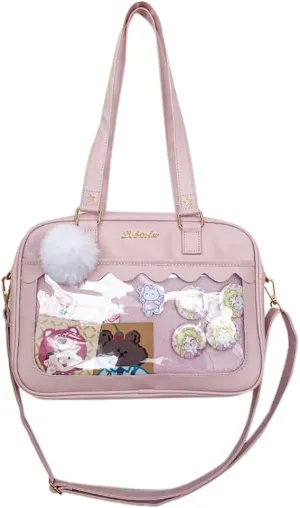 Lolita ITA Bag with Insert Pin Display,Anime Cosplay Shoulder Bag,Women Crossbody Bag,PU Leather Kawaii Purse