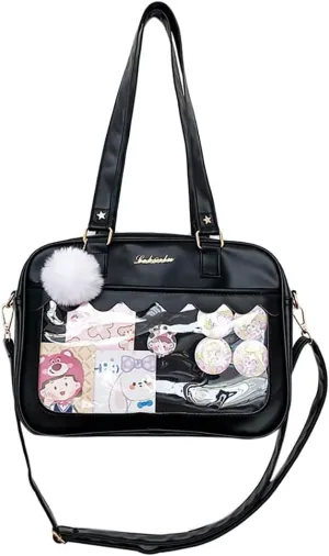 Lolita ITA Bag with Insert Pin Display,Anime Cosplay Shoulder Bag,Women Crossbody Bag,PU Leather Kawaii Purse