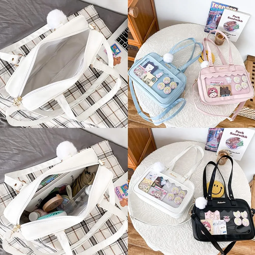 Lolita ITA Bag with Insert Pin Display,Anime Cosplay Shoulder Bag,Women Crossbody Bag,PU Leather Kawaii Purse