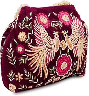 LONGING TO BUY Indian Peacock Embrodiery Potli Bag With Both Side Hand Work, Fancy Potli Bag for Women