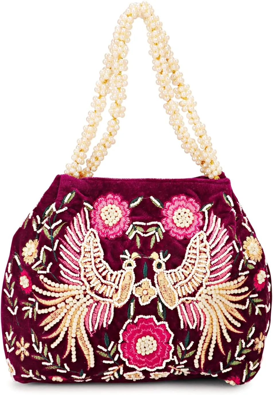 LONGING TO BUY Indian Peacock Embrodiery Potli Bag With Both Side Hand Work, Fancy Potli Bag for Women
