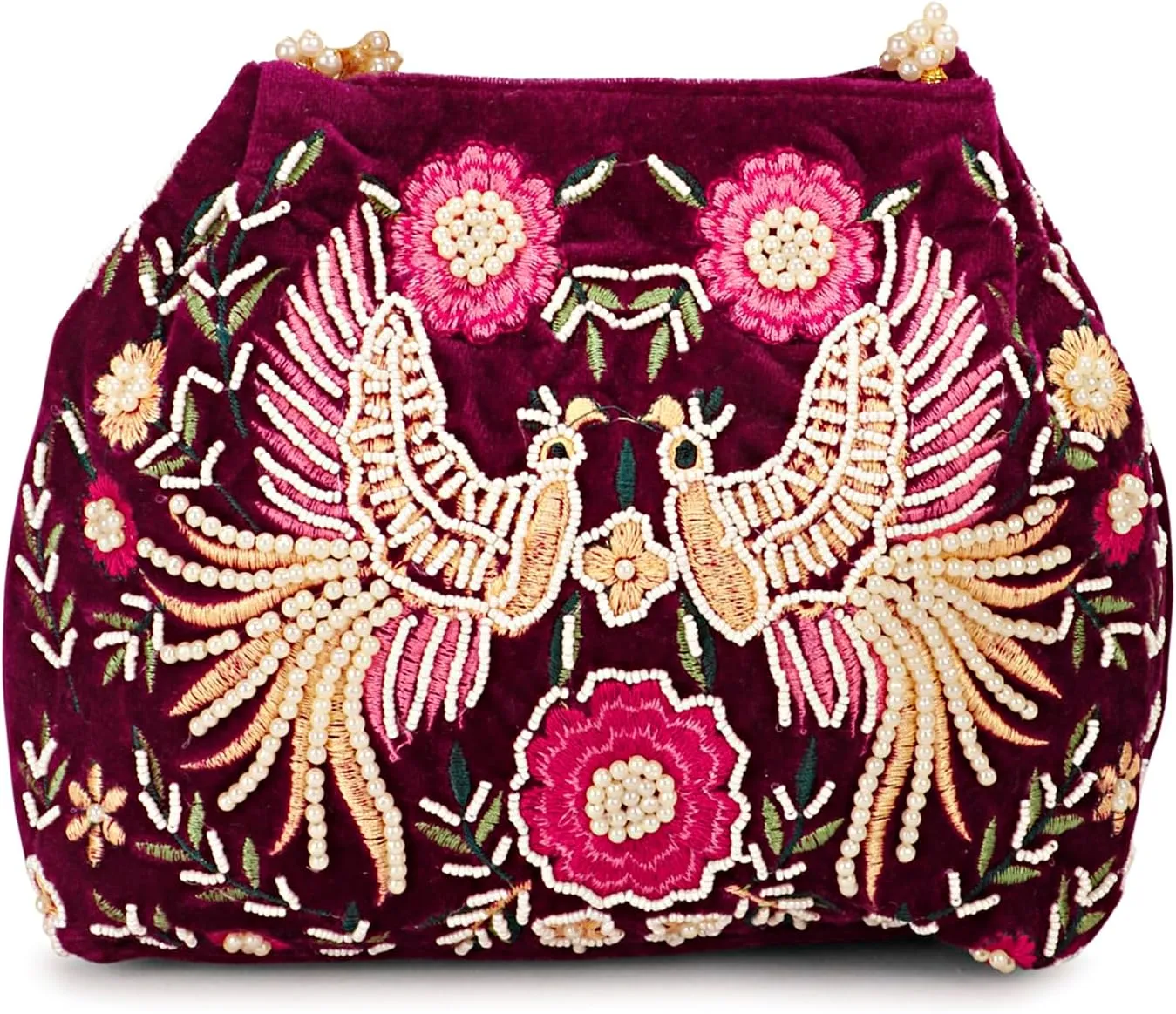 LONGING TO BUY Indian Peacock Embrodiery Potli Bag With Both Side Hand Work, Fancy Potli Bag for Women