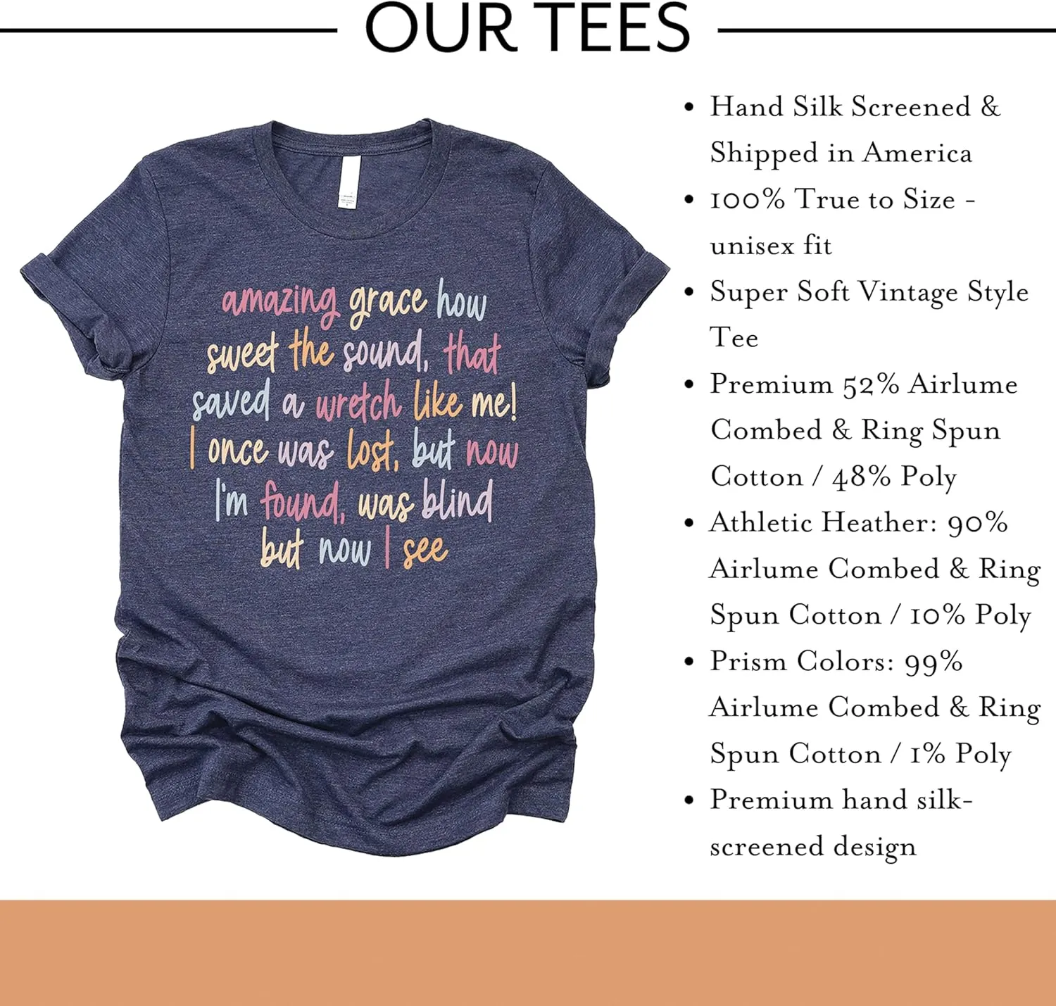 Love in Faith, Amazing Grace, Christian T-Shirts for Women, Faith-Based Apparel, Christian Gifts, Heather Navy