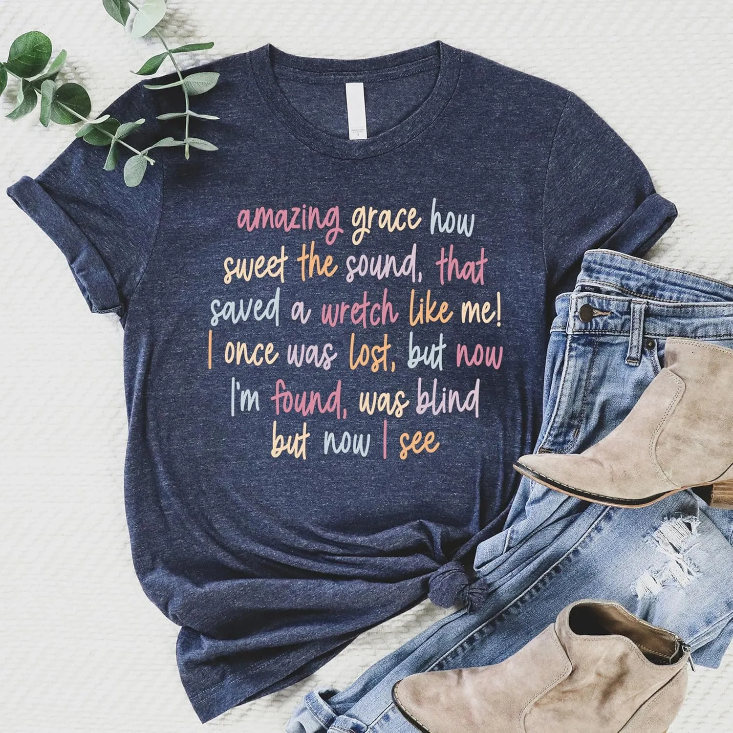 Love in Faith, Amazing Grace, Christian T-Shirts for Women, Faith-Based Apparel, Christian Gifts, Heather Navy